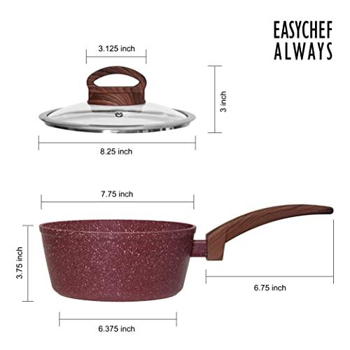 Easy chef always 2 Quart Saucepan with lid, Nonstick Small Sauce Pot with Granite Coating, Cooking Sauce Pan, Saucepan for Stove Top, Healthy Nonstick Pot with Lid, PFOA Free, Soup Pan Milk Pan, Red - CookCave