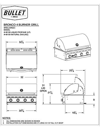 Bullet by Bull Outdoor Products 48109 Bronco Bullet by Bull 4 Burner Grill Natural Gas, Stainless Steel - CookCave