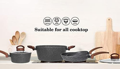 6 Quart Nonstick Dutch Oven with Lid, Stock Pot Nonstick Soup Pot Casserole Pot Granite Cooking Pot, Healthy Pasta Pot Gray Sauce Pot with Wood grain Bakelite Handle, All Stove Compatible PFOA Free - CookCave