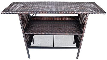 BalanceFrom Outdoor Patio Wicker Bar Counter Table Backyard Furniture with Shelves and Rails - CookCave