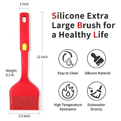 ESSBES Extra Large Silicone Pastry Brush - Heat Resistant Extra Wide Basting Brush - Dishwasher Safe Oil Brush for Cooking, Baking, Grilling, Spreading Oil, Butter, BBQ Sauce or Marinade (Red Yellow) - CookCave