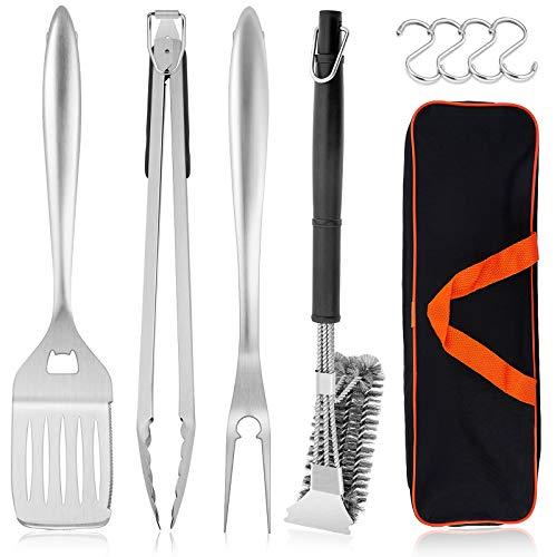 HaSteeL Grilling Utensil Set 18in, Stainless Steel BBQ Accessories Tools with Bag for Outdoor Cooking Camping, Heavy Duty Grill Spatula, Tong, Meat Fork, Basting Brush, Cleaning Brush, Man’s Gift - CookCave