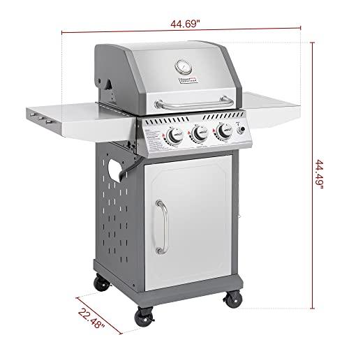 Royal Gourmet GG3001S Stainless Steel 3-Burner Propane Gas Grill, 25,500 BTU Cabinet Style BBQ Gas Grill with Side Tables, Outdoor Cooking Patio Garden Barbecue, Silver - CookCave