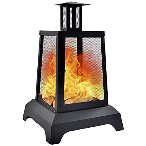 Large Fire Pit Steel Wood Burning Outdoor Fireplace Tower 44" High Big Patio Firepits with Mesh Screen Cover, for Backyard, Garden, Beach, Camping - CookCave