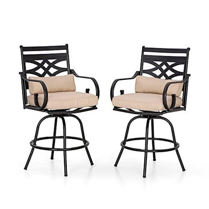 PHI VILLA Outdoor Swivel Bar Stools Set of 2, Metal Tall Patio Bar Height Chairs, Strong and Heavy Duty Outdoor Counter Height Bar Stools with Cushion and Pillow, Max Load Bearing up to 300 Lbs - CookCave