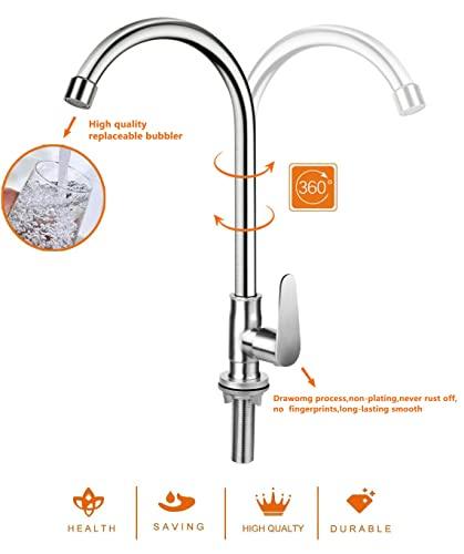 Brushed Nickel Cold Water Faucet Only,SUS304 Stainless Steel Cold Water Kitchen Faucet Single Handle Single Hole Cold Water Faucet for Kitchen,Outdoor, Garden and Bar with Hose and Longer Thread Pipe - CookCave