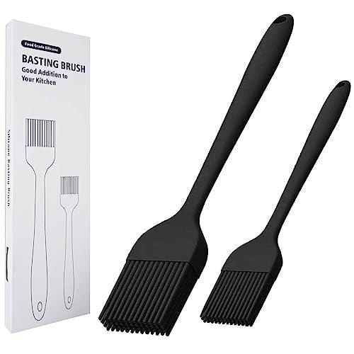 Silicone Basting Brush Set of Two Heat Resistant Long Handle Pastry Brush for Grilling, Baking, BBQ and Cooking (Black) - CookCave
