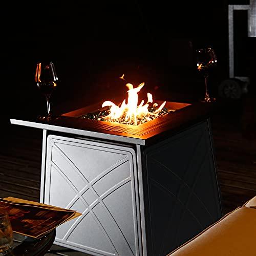 BALI OUTDOORS Propane Fire Pit Table, 28 inch 50,000 BTU Auto-Ignition Outdoor Gas Fire Pit Table, CSA Certification Approval and Strong Steel Tabletop (Square Black) - CookCave