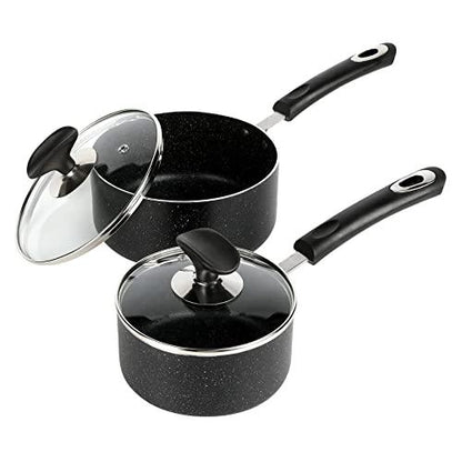 RATWIA Nonstick Saucepan Set - 1 Quart and 2 Quart,Ultra Non Stick Sauce Pan Small Pot with Glass Lid,Great for Home Kitchen Restaurant,Black - CookCave