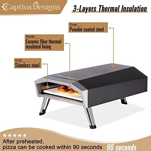 Captiva Designs Portable Outdoor Pizza Oven, Gas Pizza Oven for 13" Pizza, Propane Pizza Maker with Necessary Accessories - Ideal for Any Outdoor Kitchen - CookCave