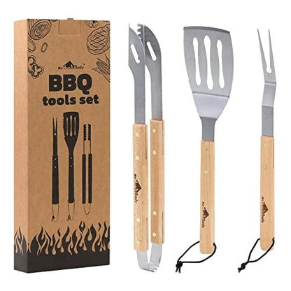 myHomeBody Grill Set, Grill Tools, BBQ Gifts for Men, BBQ Tool Set, Grilling Accessories, Grilling Spatula, Grill Fork, Grilling Tongs for Outdoor Grill, BBQ Set of 3 - CookCave