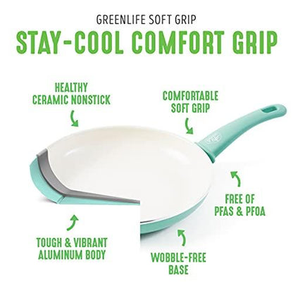 GreenLife Soft Grip Healthy Ceramic Nonstick, 16.5" x 12" Roasting Pan with Stainless Steel Roaster Rack, PFAS-Free, Dishwasher Safe, Turquoise - CookCave