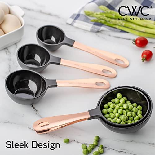 COOK WITH COLOR 12 PC Measuring Cups Set and Measuring Spoon Set with Copper Coated Stainless Steel Handles, Nesting Kitchen Measuring Set, Liquid Measuring Cup Set, Dry Measuring Cup Set (Black) - CookCave