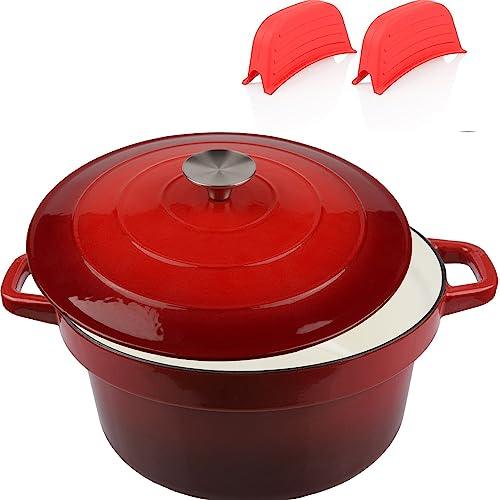 Mckysomd Enameled Cast Iron Dutch Oven, 6 Quart Dutch Oven Pot with Lid,Non-stick Round Dutch Oven for Baking, Braiser, Stewing, Roasting (Red) - CookCave