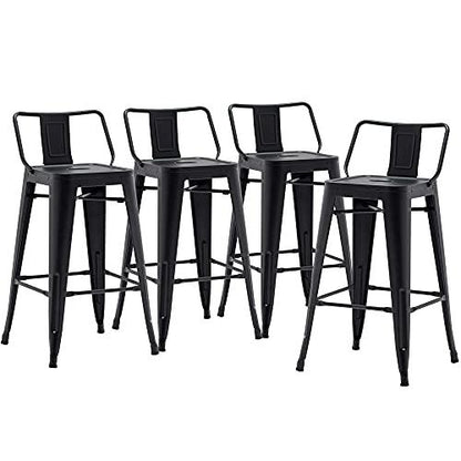 Apeaka 26 inch Metal Bar Stools Set of 4 Modern Counter Height Stools with Backs Low Back Bar Chairs for Indoor Outdoor Matte Black - CookCave