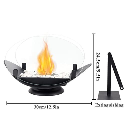 JHY DESIGN Oval Tabletop Fire Bowl with Two-Sided Glass 9.6'' High Portable Tabletop Fireplace–Clean-Burning Bio Ethanol Ventless Fireplace for Indoor Outdoor Patio Parties Events - CookCave
