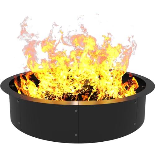 AnBaiMei Round Outdoor Fire Pit Ring Insert 36-Inch Inner 40-Inch Outer Diameter, Heavy Duty Metal Steel DIY Firepit Liner Campfire Rings for Outside Wood Burning Above or In-Ground, Black - CookCave