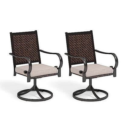 SUNSHINE VALLEY Wicker Patio Swivel Dining Chairs Set of 2, Outdoor Dining Chairs with All Weather Outside Rattan Chairs for Garden, Lawn, Backyard, Porch, Deck - CookCave