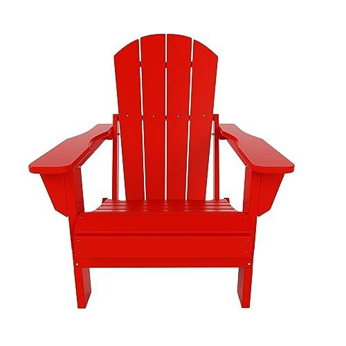 WO Home Furniture Adirondack Chair Lounger Outdoor Folding for Fire Pit, Beach, Balcony, Backyard, Lawn, Patio, Pool, Deck, Garden (Red) - CookCave