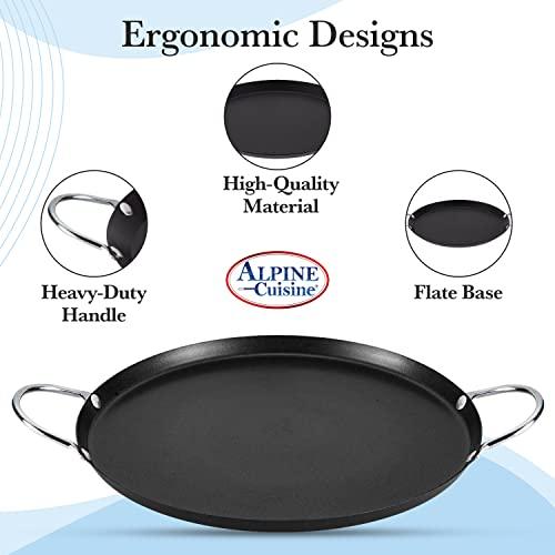 Alpine Cuisine Nonstick Round Paella Pan, 13-Inch, Black Carbon Steel, Oven Safe, Non-Magnetic - CookCave