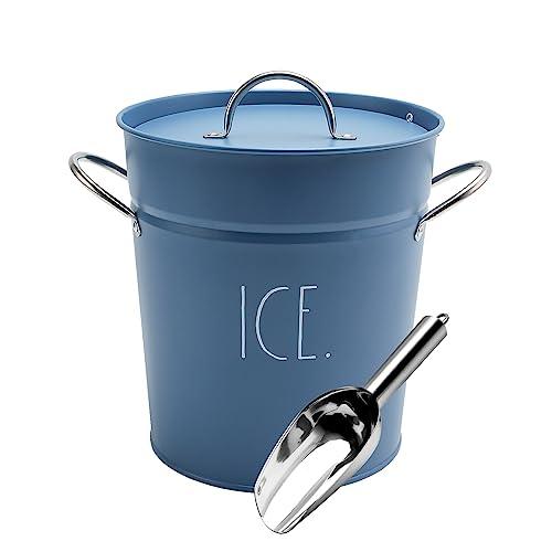 Rae Dunn Ice Bucket with Scoop - Stainless Steel Bucket with Handle, Lid and Ice Scooper - 4 Qt. Storage Bin for Ice Cubes for Bars, Parties, Backyard Barbeques, Picnics, and Camping (Blue) - CookCave