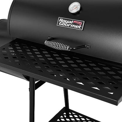 Royal Gourmet Charcoal Grill with Offset Smoker Including High Heat-Resistant BBQ Gloves, Outdoor BBQ Barrel Smoker, Backyard Garden Cooking, Black - CookCave