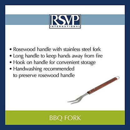 RSVP International Endurance (BQ-FRK) BBQ Grill Fork, 17.25" | Long Handle Keeps Hands Safe from Fire | Made from Stainless Steel & Rosewood - CookCave