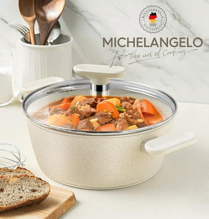 MICHELANGELO 4 Quart Stock Pot with Lid, Nonstick Soup Pot, Granite Cooking Pot with Lid, Induction Pot with Stay-cool Handle, 4 Qt Stockpot Non Stick Pot White - CookCave