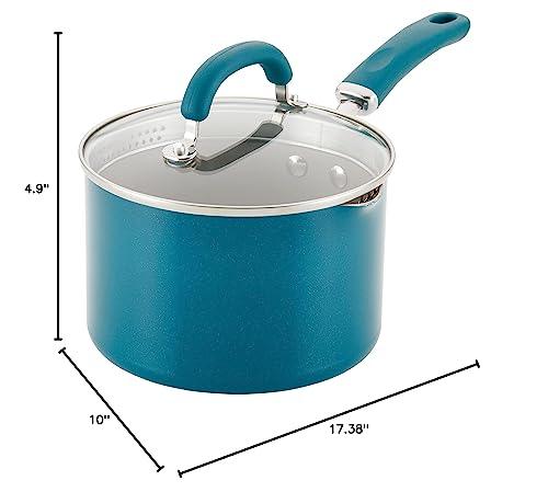 Rachael Ray 12020 Create Delicious Nonstick Sauce Pan / Saucepan with Straining and Lid, 3 Quart - Teal Shimmer - CookCave