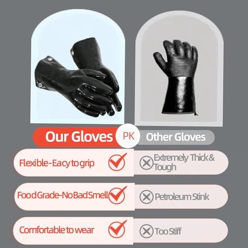 GAGAQI Insulated BBQ Gloves Heat Resistant/Flexible/No Stiff/Easy to Grip/No Smell/Food Grade，for Grill/Smoker/Cooking/Pit/Barbecue,Waterproof Grilling Gloves,Meat Gloves,Smoker Accessories - CookCave