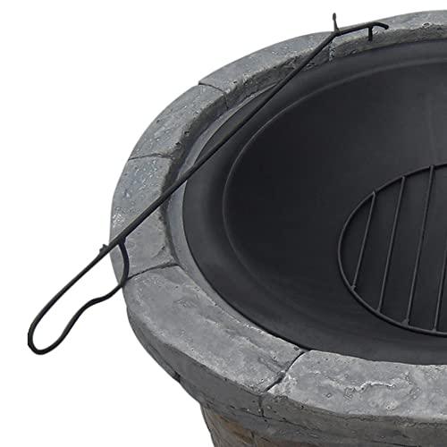 Teamson Home Round Stone Look Steel Outdoor Fire Pit Outside Wood Burning Firepit Bonfire with Spark Screen, Firebowl, Poker, Charcoal Grill for Patio Garden Backyard BBQ, 27 Inch, Dark Gray/Brown - CookCave