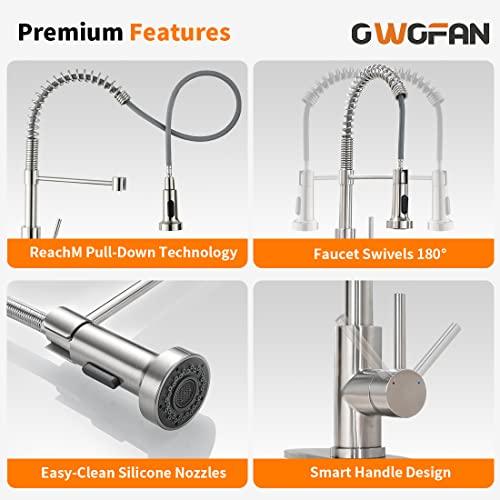 OWOFAN Kitchen Faucet with Pull Down Sprayer Brushed Nickel Stainless Steel Single Handle Pull Out Spring Sink Faucets 1 Or 3 Hole Dual Function for Farmhouse Camper Laundry Utility Rv Wet Bar - CookCave