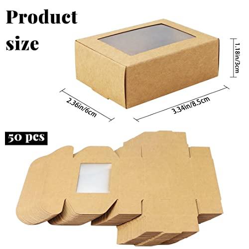 BadenBach 50 Pack Small Rectangle Kraft Paper Boxes with Clear Windows,3.33" x 2.35" x 1.18",Mini Soap Present Treat Gift Box for Bakery Candy,Chocolate Packaging Jewelry Display Wedding Party Favor - CookCave