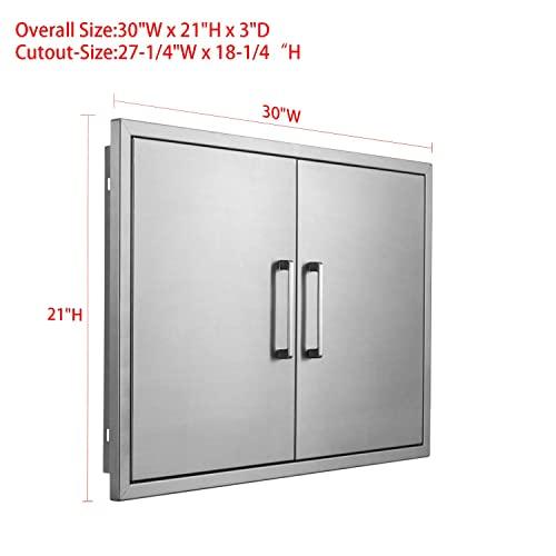 Outdoor Kitchen Doors- 30"W x 21"H - Stainless Steel BBQ Double Access Door,Flush Mount for Outdoor Kitchen and BBQ Island - CookCave