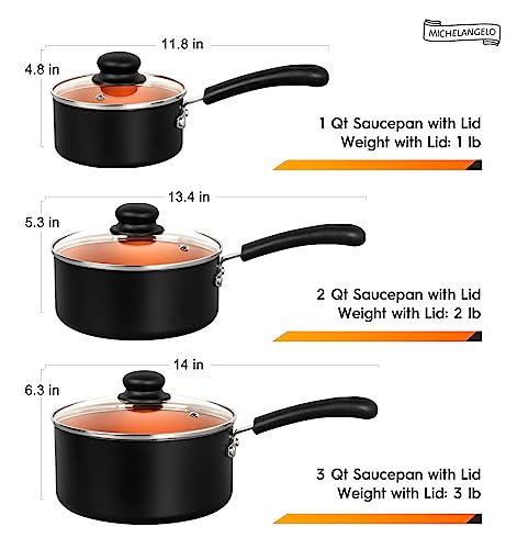 MICHELANGELO Nonstick Sauce Pan With Lid, 1QT&2QT&3QT Ceramic Saucepan, Copper Saucepans,PFAS-FREE Pot Set,Small Pots For Cooking,Multipurpose Cooking Pots Set For Home Kitchen,Dishwasher Safe - CookCave