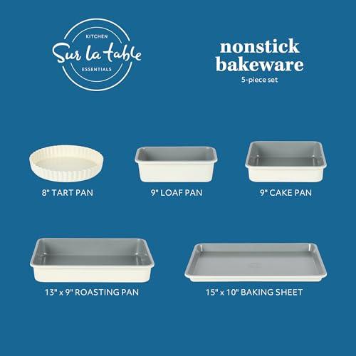 Sur La Table Kitchen Essential Carbon Steel Bakeware Set W/Premium PFA Free Grey Ceramic Nonstick - Linen White Exterior - CookCave