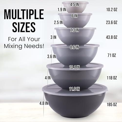 Zulay Kitchen 12 Piece Plastic Mixing Bowls with Lids Set - Colorful Mixing Bowl Set for Kitchen - Nesting Bowls with Lids Set - Microwave and Freezer Safe (Gray Ombre) - CookCave