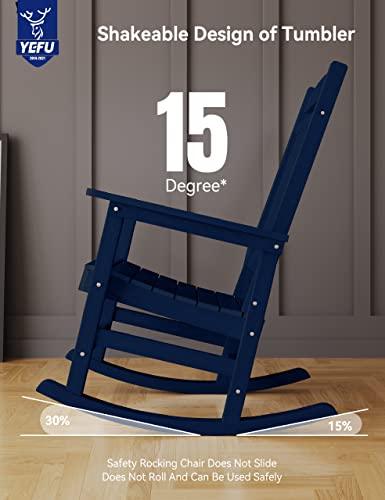 YEFU Outdoor Rocking Chair, Poly Lumber Patio Rocker Chair with High Back, Poly Rocking Chair Look Like Real Wood, Widely Used for Lawn, Porch, Backyard, Indoor and Garden,380lb Heavy Duty(Dark Navy) - CookCave