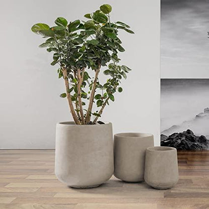 Kante 15.3"+11.6"+8.2" Dia Round Concrete Planter, Large Outdoor Indoor Planter Pots Containers with Drainage Holes and Rubber Plug for Home Garden Patio, Weathered Concrete - CookCave