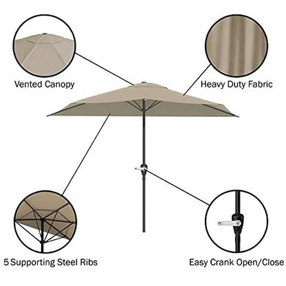 Pure Garden Half Round Patio Umbrella with Easy Crank – Compact 9ft Semicircle Outdoor Shade Canopy for Balcony, Porch, or Deck (Sand) - CookCave