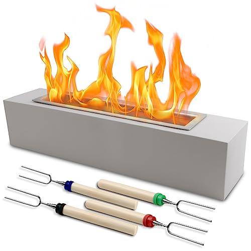 KORNIFUL Tabletop Fire Pit with Roasting Sticks, Indoor Outdoor Portable Table Top Firepit for Smores Maker, Rubbing Alcohol Concrete Fire Pit Bowl for Patio Balcony Decor, Small Tabletop Fireplace - CookCave