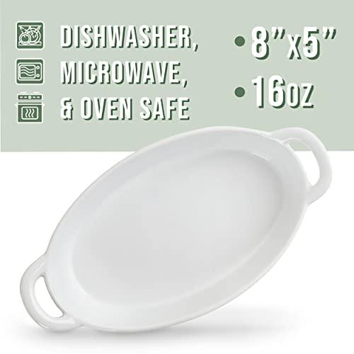 4pc Oval Au Gratin Baking Dishes, Oven & Microwave Safe Ceramic with Handles, 8"x5", 16oz, White - CookCave