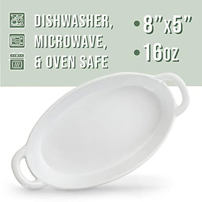 4pc Oval Au Gratin Baking Dishes, Oven & Microwave Safe Ceramic with Handles, 8"x5", 16oz, White - CookCave