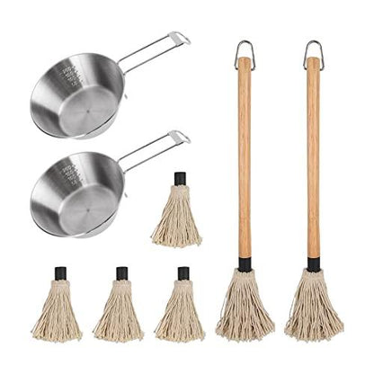 YWNYT 8 Pcs BBQ Mop and Sauce Pot, Grill Basting Mop for Grilling, 2 Pcs Stainless Steel Barbecue Pot + 2 Pcs Sauce Mops Wooden Long Handle and 4Pcs Replacement Barbecue Accessories for Grilling BBQ - CookCave