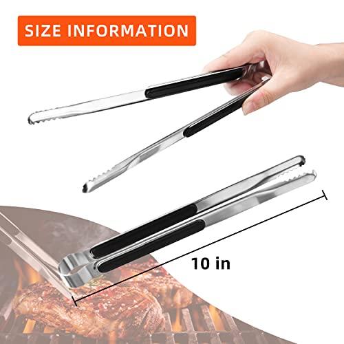 4 Pack Premium Stainless Steel Kitchen Tongs, Serving Tongs for Cooking, XEVOM Metal Food Tongs with Non-Slip Grip, Heat Resistant Grill Tongs 10 inch - CookCave