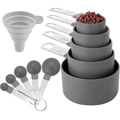 Measuring Cups and Spoons Set of Huygens Kitchen Gadgets 10 Pieces, Stackable Stainless Steel Handle Measuring Cups for Measuring Dry and Liquid Ingredient (Gray) - CookCave