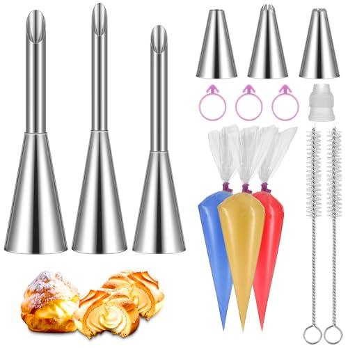 Baderke 3 Pcs Cream Icing Piping Tips Piping Nozzle Tips for Puff with 3 Pcs Frosting Tips 50 Pcs Pastry Bags 1 Pcs Coupler 3 Pcs Bag Ties and 2 Brushes for Pastry Icing Decorating Tools - CookCave