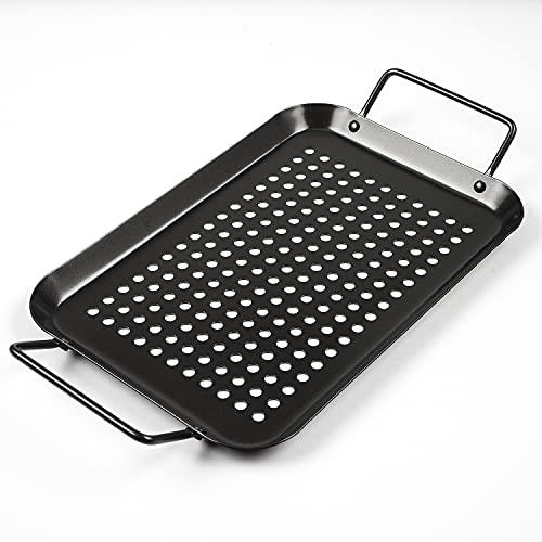 GOOD HELPER 10in Grill Baskets for Outdoor Grill Vegetable Grill Basket Cast Iron Grill Pan Grill Prep Trays Grilling Basket Non Stick Grill Pan BBQ Grill Basket Grilling BBQ Tray(Small) - CookCave