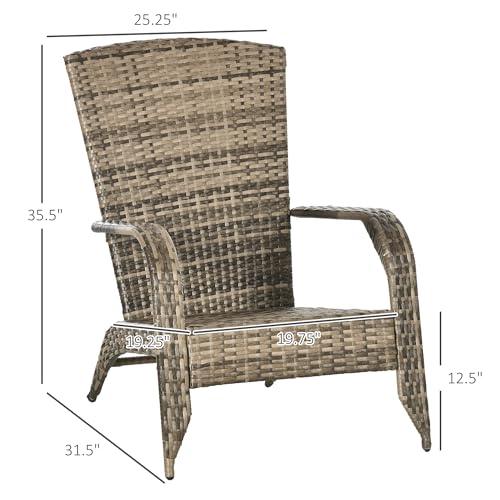 Outsunny Patio Wicker Adirondack Chair, Outdoor All-Weather Rattan Fire Pit Chair w/Soft Cushions, Tall Curved Backrest and Comfortable Armrests for Deck or Garden, Charcoal Gray - CookCave