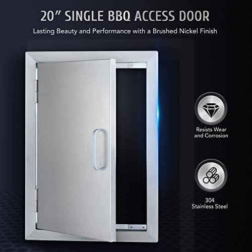 CO-Z Upgraded Outdoor Kitchen Doors, 14" W x 20" H 304 Stainless Steel Single Access BBQ Door for Outdoor Kitchen, Grilling Station, Outside Cabinet, Barbeque Grill, Built-in SS BBQ Island Door - CookCave